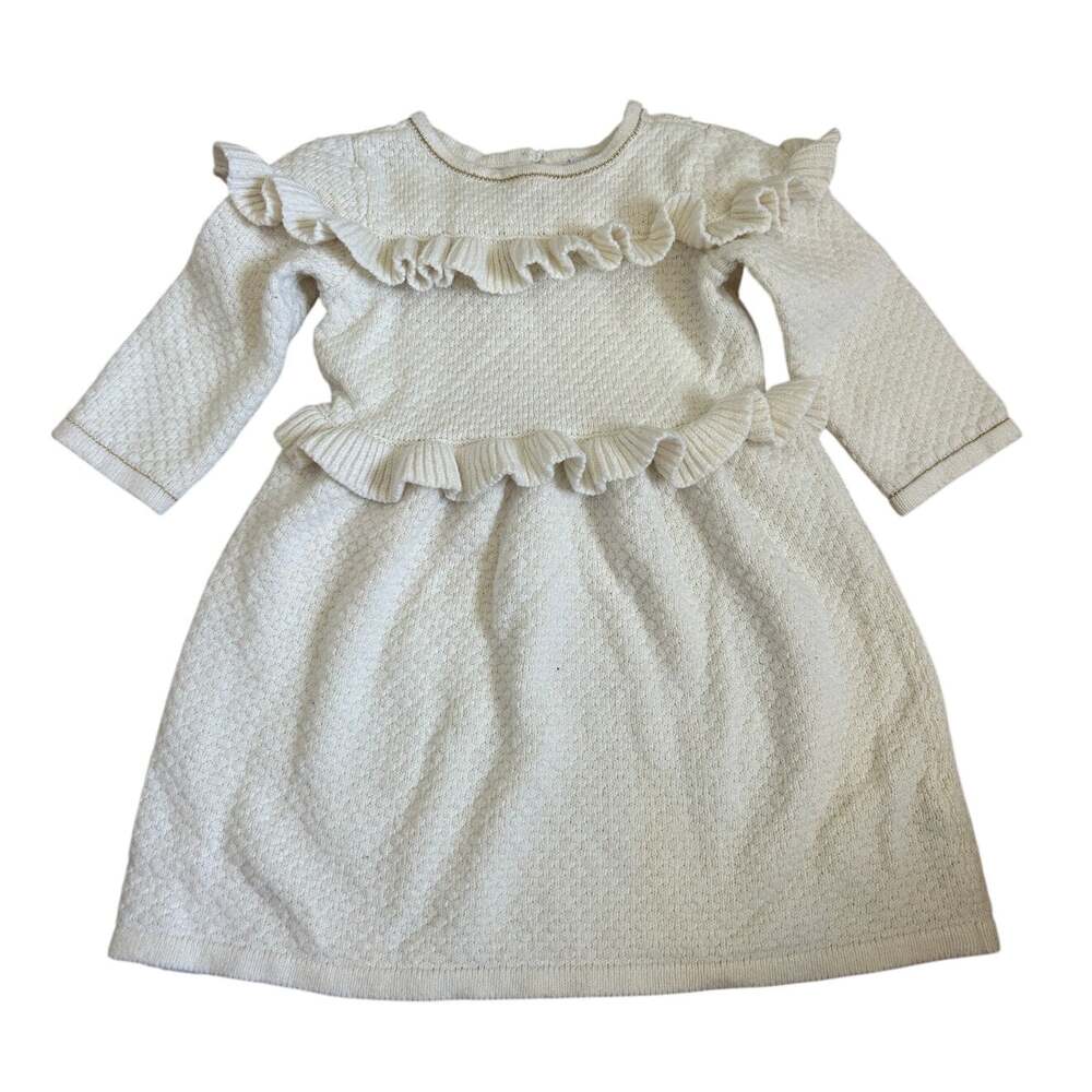 Janie & Jack Cream Knit Ruffle Dress – Toddler 2T